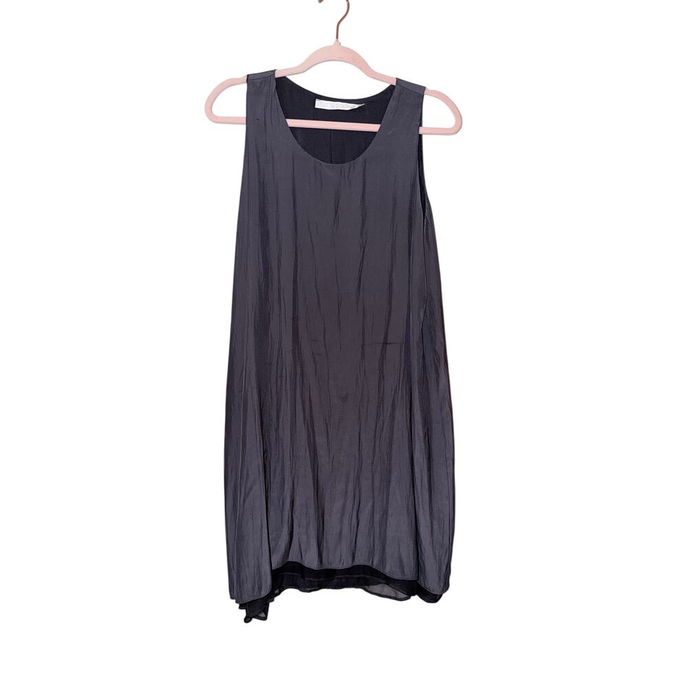 Lola & Sophie charcoal gray 100% silk slip dress minimalist sleek large USA made